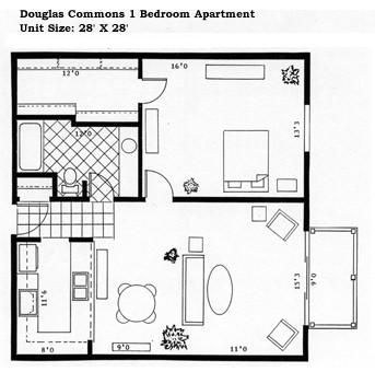 Douglas Commons in North Providence, RI One Bedroom Floor Plan